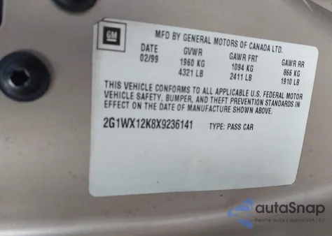 1999 Chevrolet Monte Carlo Z34 из США, поврежденный, VIN 2G1WX12K8X9236141